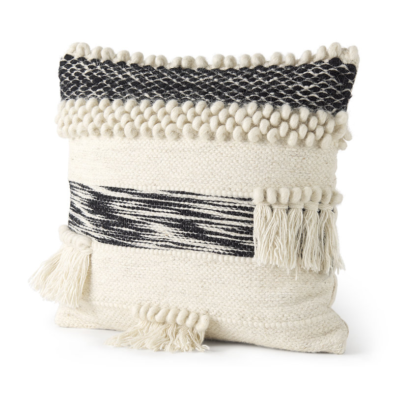 Beardell 18" Charcoal and Ivory Tassel Pillow Cover