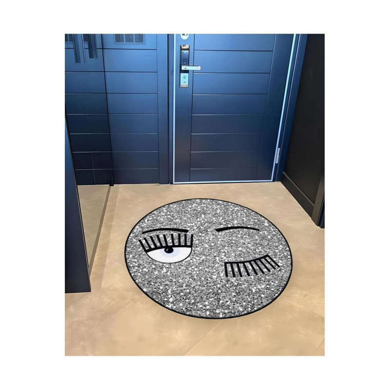 Tapis décoratif moderne tissé avec motif de boule disco, Rond 3 pi 4 po