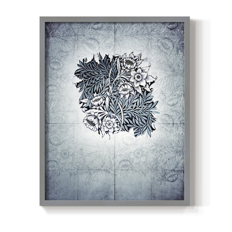 Reproduction abstraite vintage encadrée CLVI - bois massif, Gris, H 15 po x l 12 po