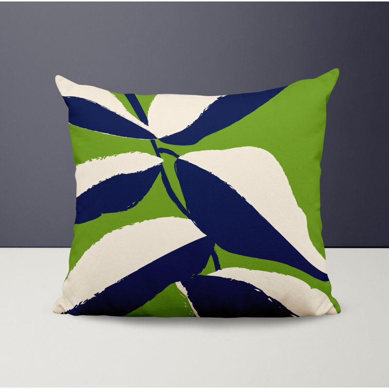 Coussin intérieur / extérieur en polyester filé Lara, Chartreuse / blanc cassé / bleu marine, 15 po x 15 po