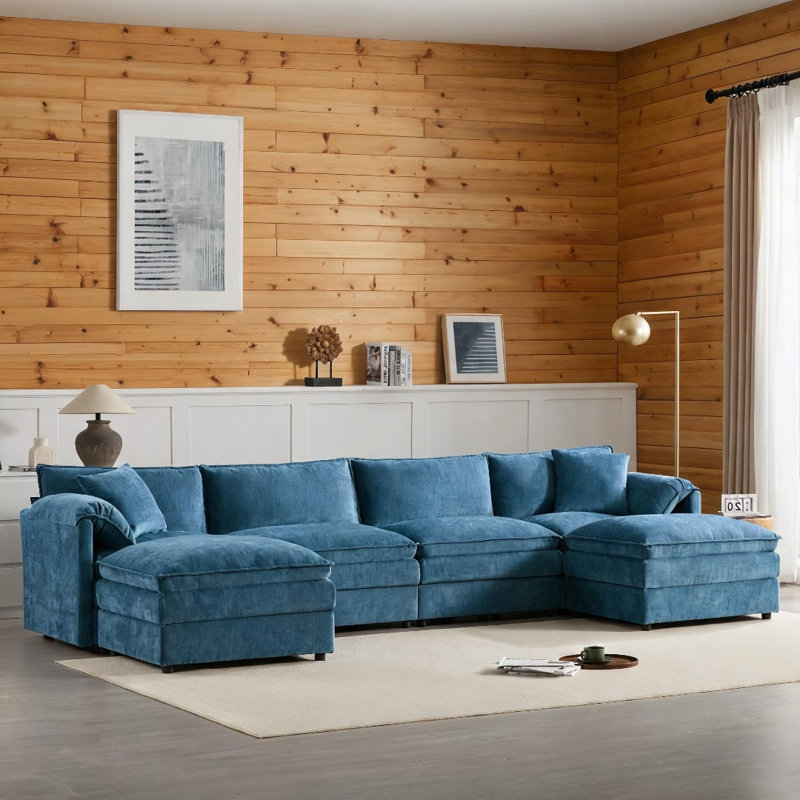 Canapés modulaires, H 34 po x l 136 po x P 58,5 po, Bleu