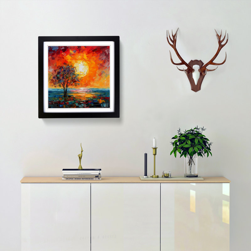 Sunset Palette Knife Painting No.2 - Framed Print, Black