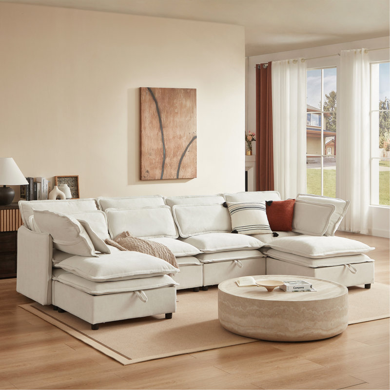 Double-Layer Cushion Modern Large U-Shaped Modular Sofa