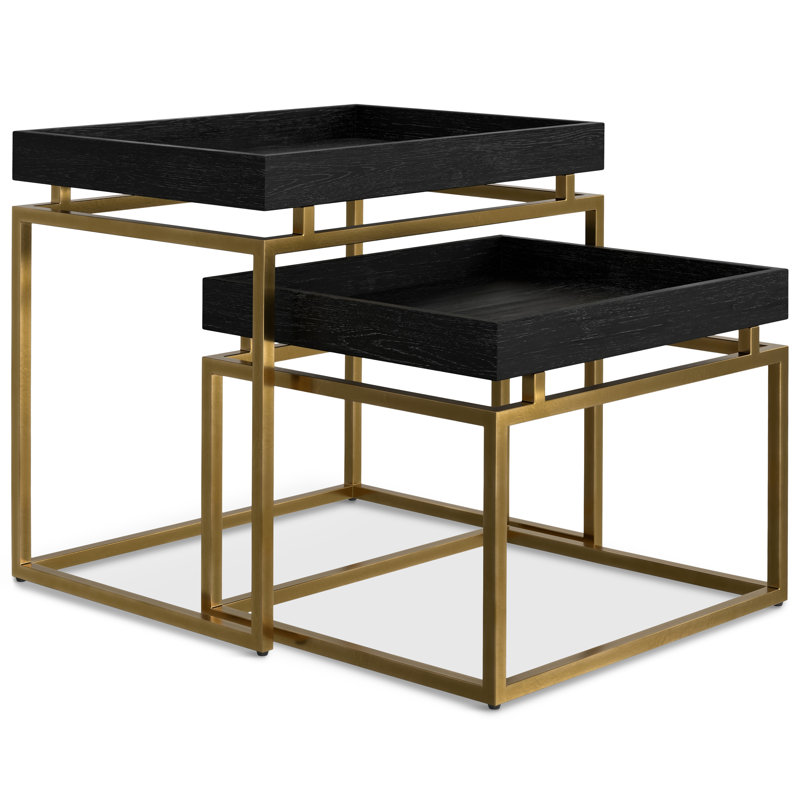 Macy Black and Gold Wood Metal Nesting End Tables, 20 Inch