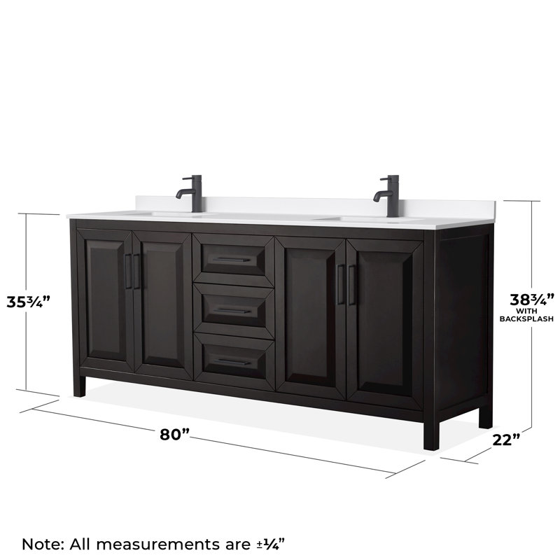 Daria 80'' W Vanity, Matte Black, Brown, White Quartz