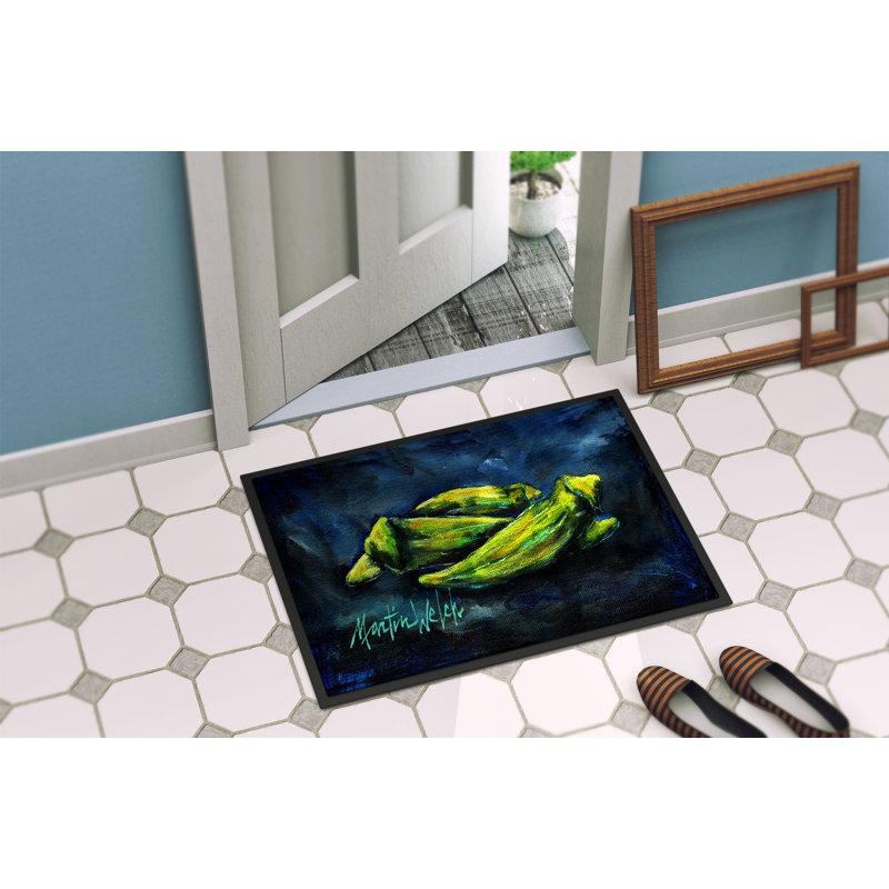 Tapis d'extérieur Budd Okra Bleu, Rectangle 2 pi x 3 pi