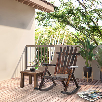 Outdoor Wooden Rocking Chair, Rustic Adirondack Rocker With Slatted Seat