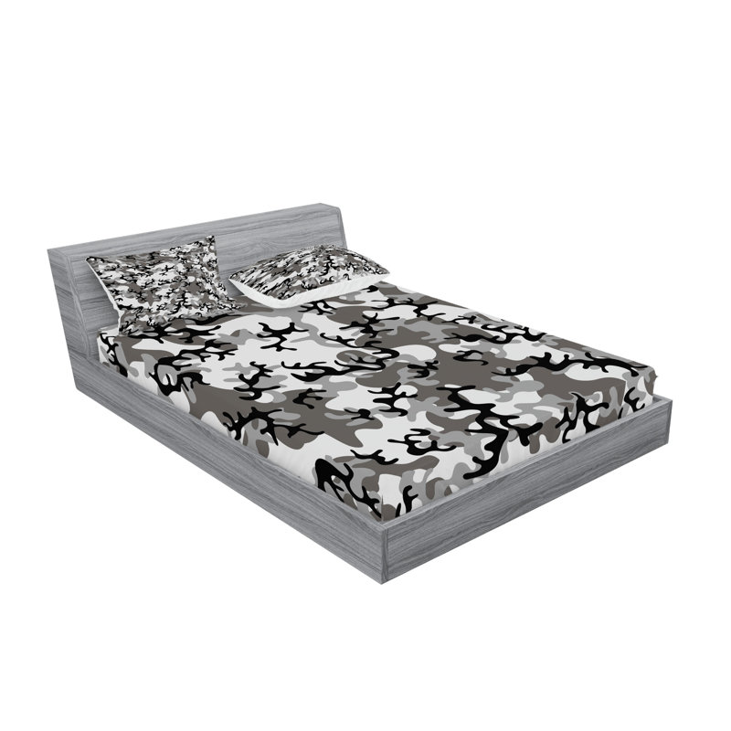 Ensemble de draps et taies décoratives à motif camouflage Ambesonne, noir, gris, gris