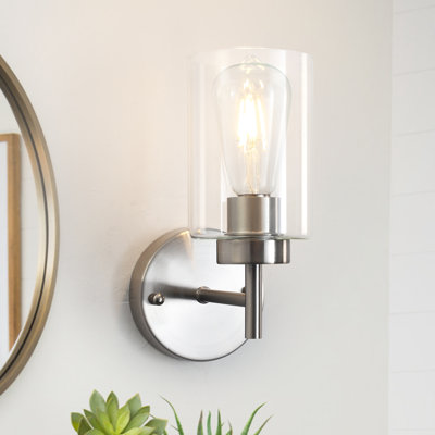  Applique murale de salle de bain en nickel brossé à 1 lumière avec abat-jour en verre pour toilette, couloir, escalier, salon et salle à manger Alacam - H 10,2 po x l 3,93 po