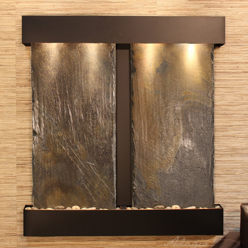 Aspen Falls Wall Fountain with Light, Blackened Copper, Multi-Color Slate
