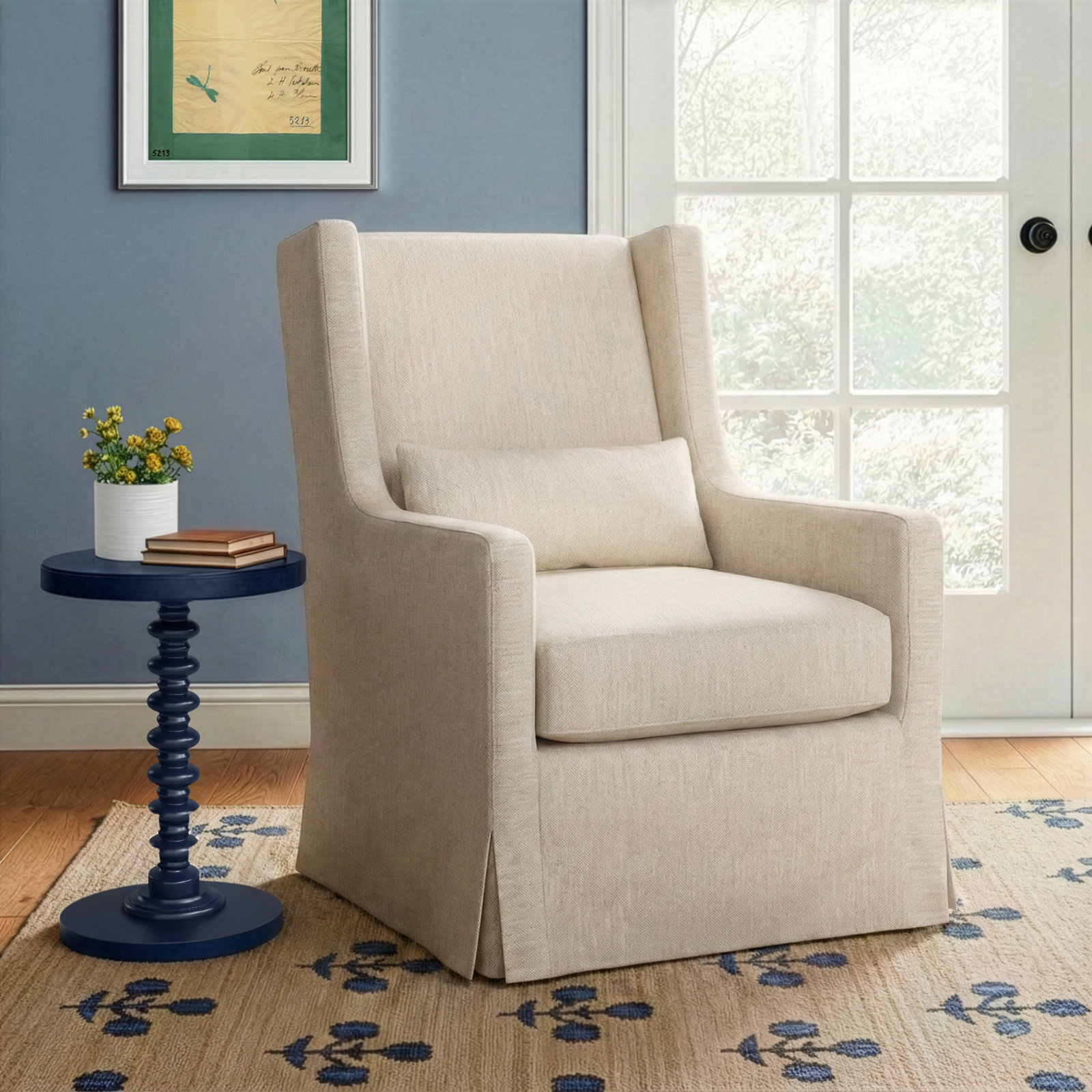 Laurence Linen Swivel Wingback Chair, Jette Linen