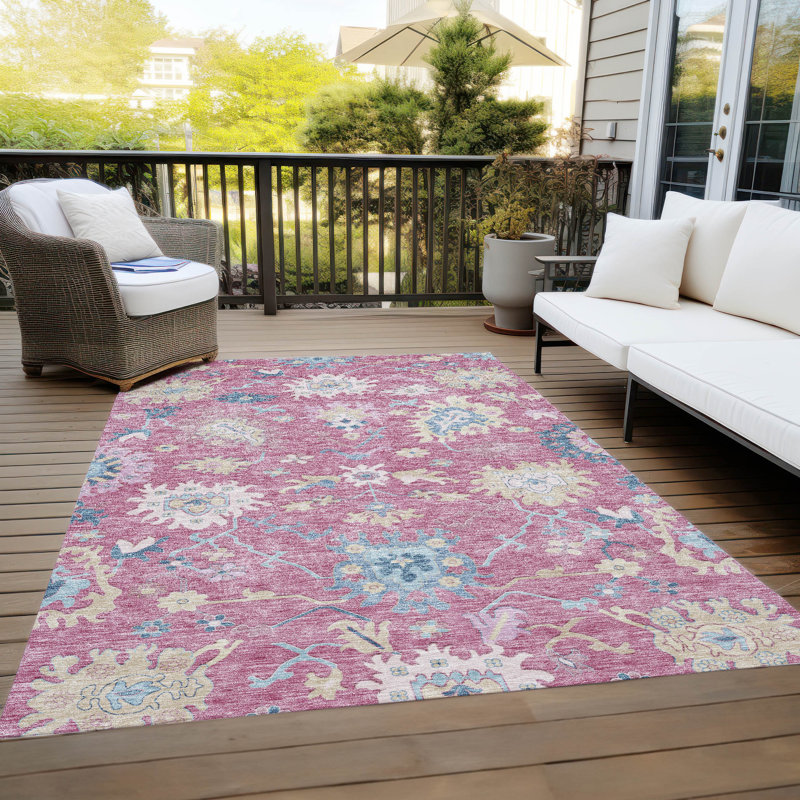 Pink Synthetic 3' x 5' Washable Non-slip Area Rug