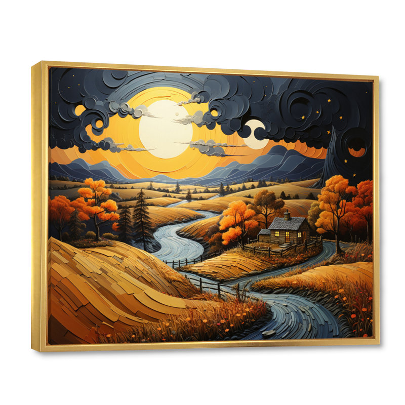 «Countryside Moody Skies Patchwork II», reproduction sur toile, H 12 po x l 20 po x P 1 po, Cadre flottant doré