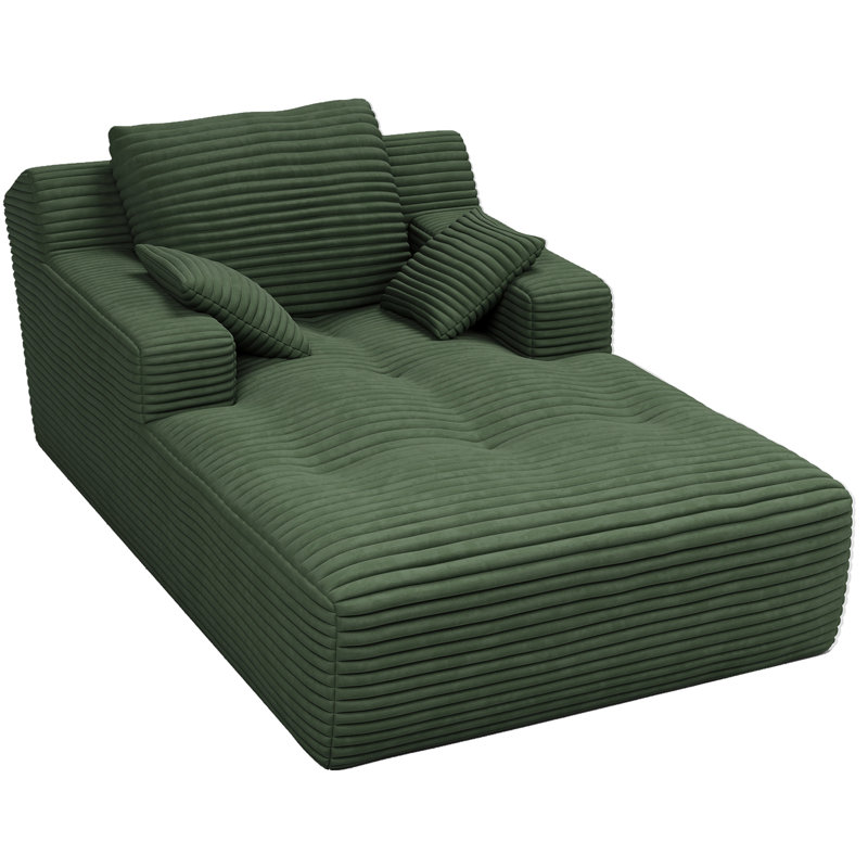 67'' Upholstered Chaise Lounge, Corduroy Sofa Bed With Deep Seat , Pillows And Armrests, No Assembly Required, Green