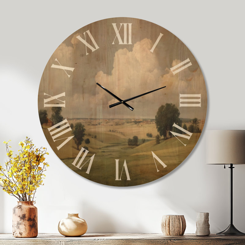 Très grande horloge murale pastorale en bois - journée d'été dans la campagne anglaise, Oversized