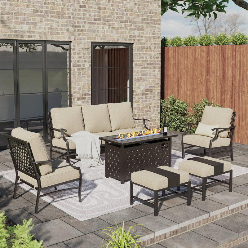 Asfand Outdoor Seating Group with Cushions, Beige, Yes