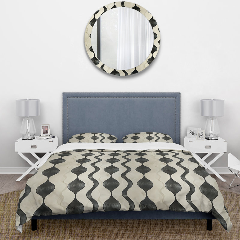 Ensemble de housse de couette noir beige Midcentury Ogee Print III - Midcentury