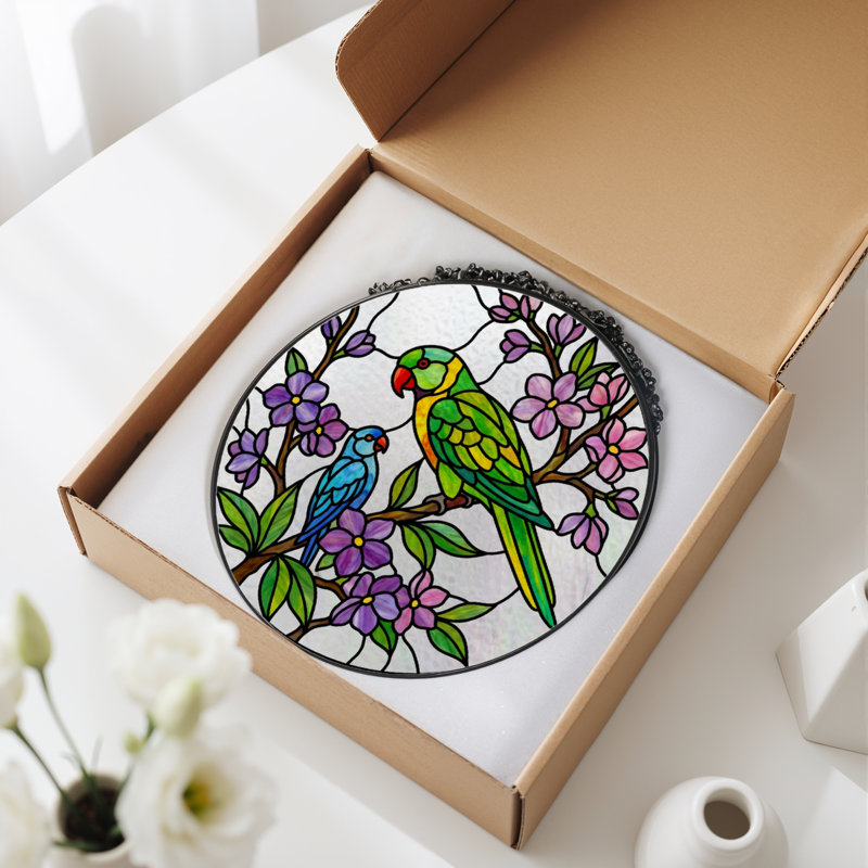 Panneau de vitrail 12 "H Parrot Flower, H 12 po x l 12 po