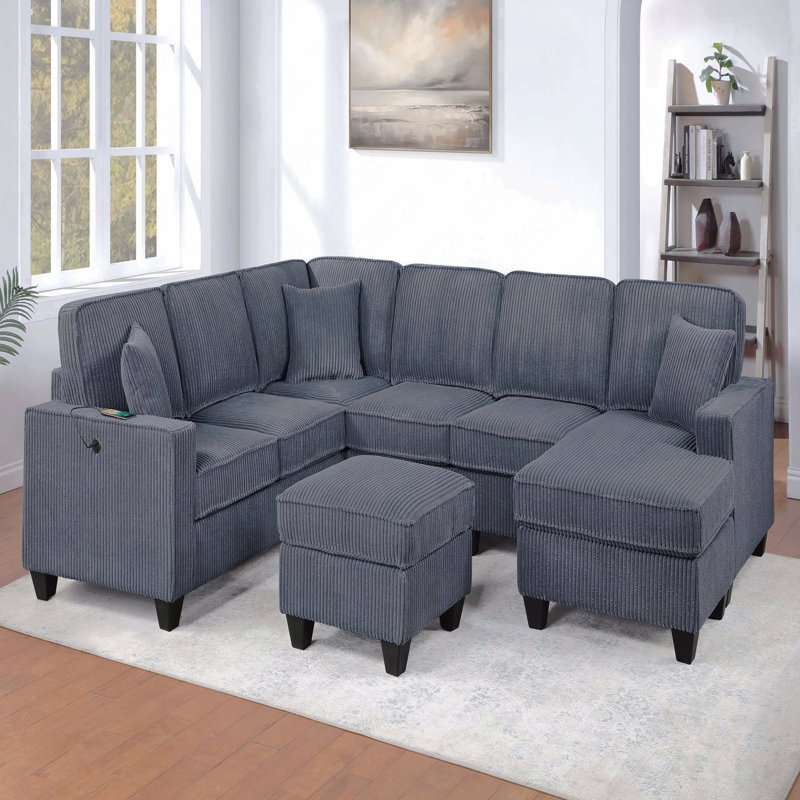 Dark Gray Finish  Laf Loveseat With Usb Port Modern Style 5Pc Sectional Set Corner Wedge Armless Chair Cocktail Ottoman Raf Loveseat With Storage Primary Living Room