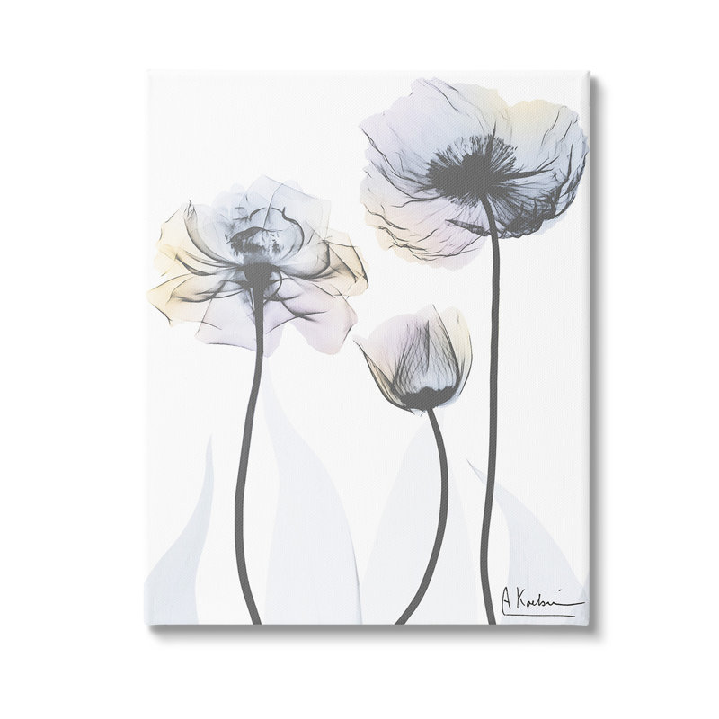 «Poppy Flower Trio», art mural sur toile par Albert Koetsier, H 48 po x l 36 po