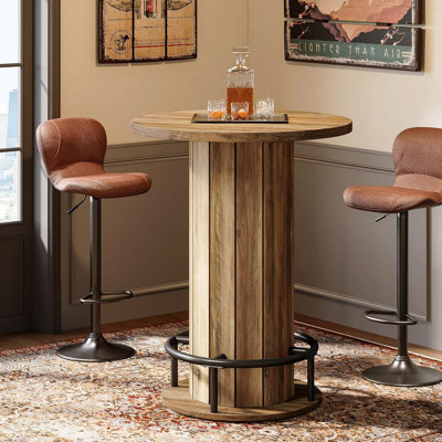 Table bistro en bois de ferme de 31,51 po de largeur x 39,37 po de hauteur avec repose-pieds pour appartement et salon