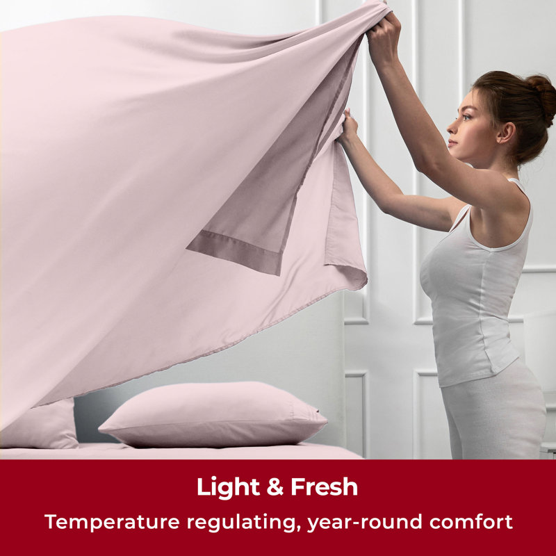 Draps Mellanni 1800, Blush Pink, Ensemble literie pour lit simple
