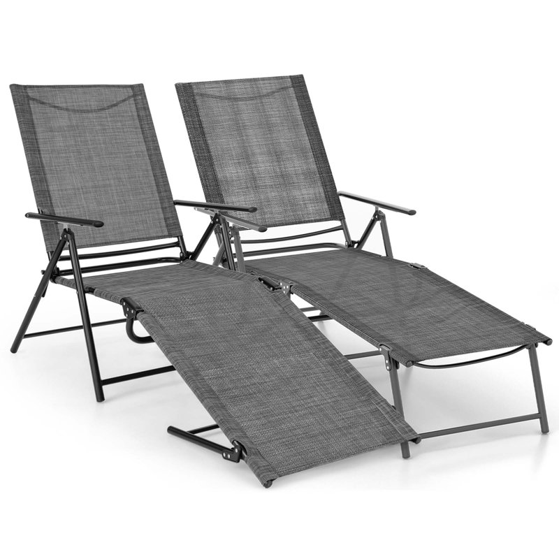 Winston Porter 2 Piece Patio Folding Chaise Lounge Chairs With 6-level Backrest Reclining Chairs Grey