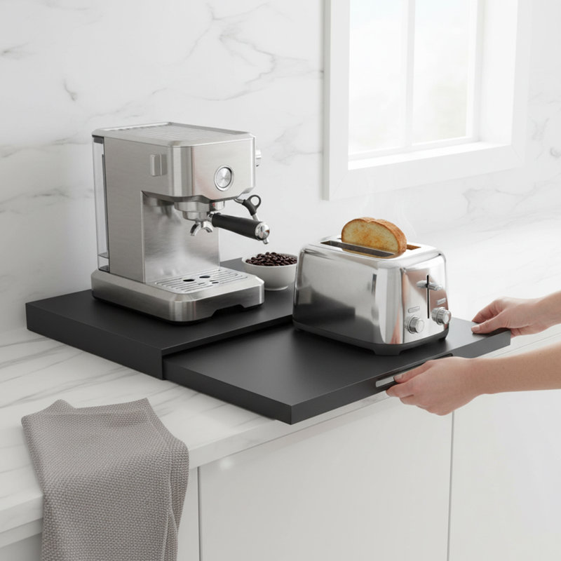 Support pour micro-ondes avec tablette coulissante, organisateur de comptoir pour micro-ondes compacts, support pour micro-ondes