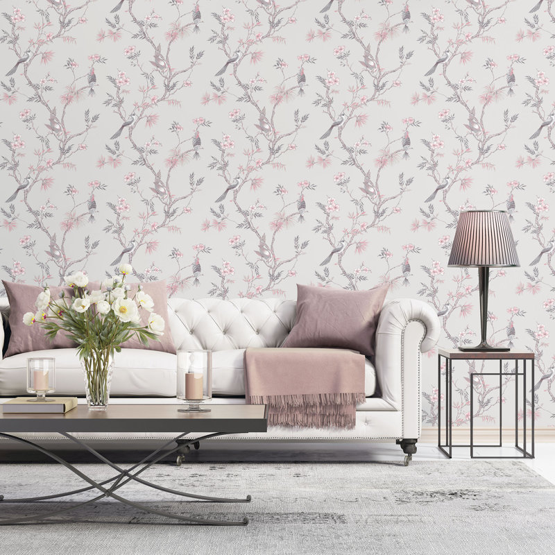 Batchelder 10m x 53cm Matte Wallpaper Roll, Grey/Pink