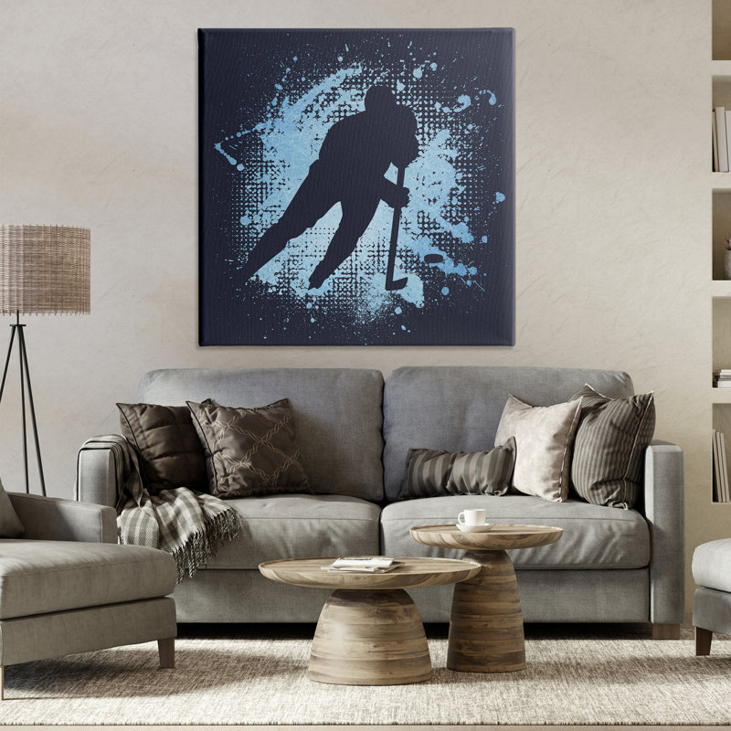 «Hockey Stance Blue Splash», art mural par Jim Baldwin, H 36 po x l 36 po