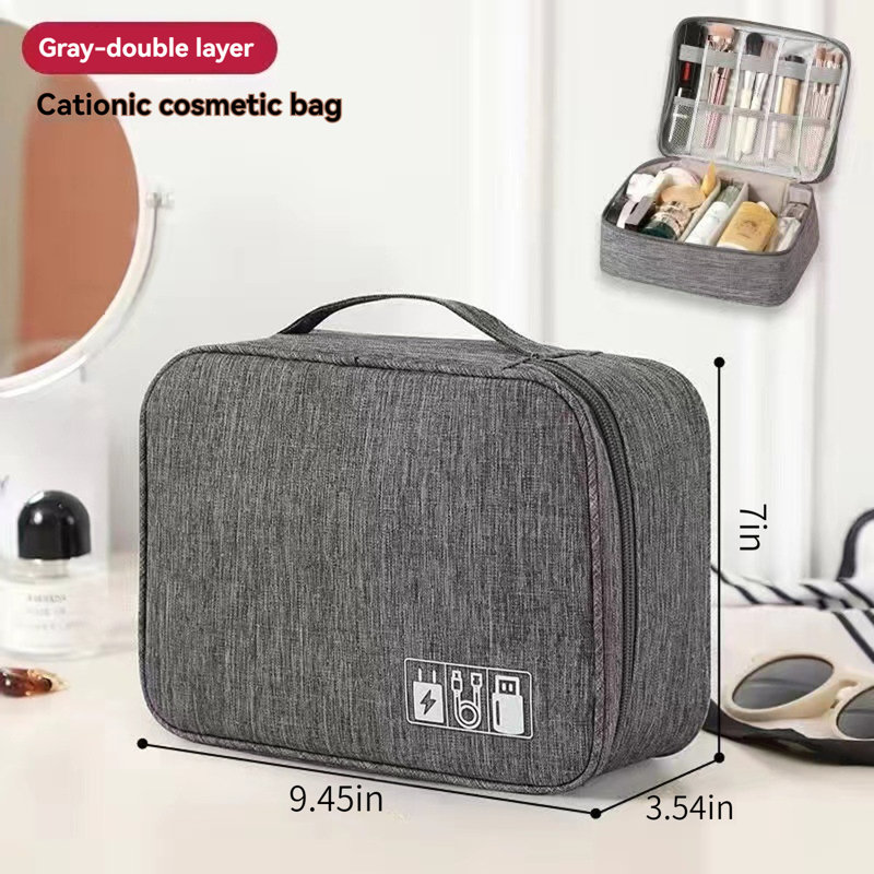 Sac de rangement pour voyage électronique double couche, Gris