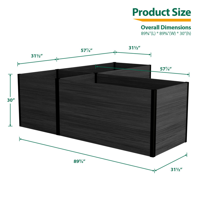Composite Raised Garden Bed With L-Shape(No bottom panel), Black