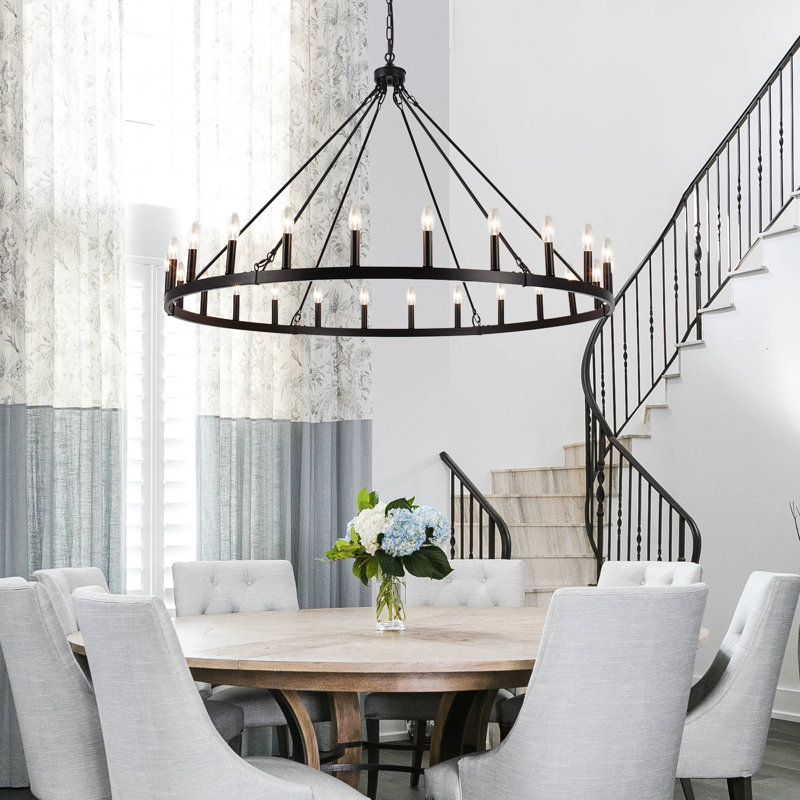 Yeraldine 24 - Light Lagre Dimmable Wagon Wheel Chandelier Farmhouse Round Vintage Candle Style Light for Living Room, Foyer, Entryway