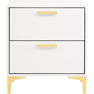 Bedroom 2 Nightstand In White And Gold - Spacious Storage, Design, Joints Incorporated For Use 2 Drawers, Appearance,