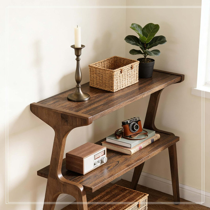 Storage Hall Table,Compact End Table,Sofa Side Table, Rustic Brown