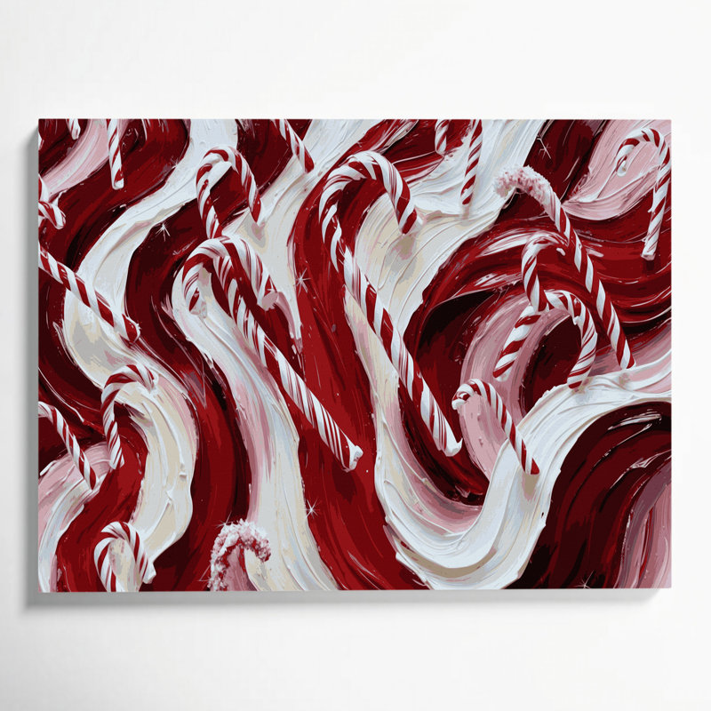 «Christmas Candy Canes», art mural sur toile rouge, H 11 po x l 14 po