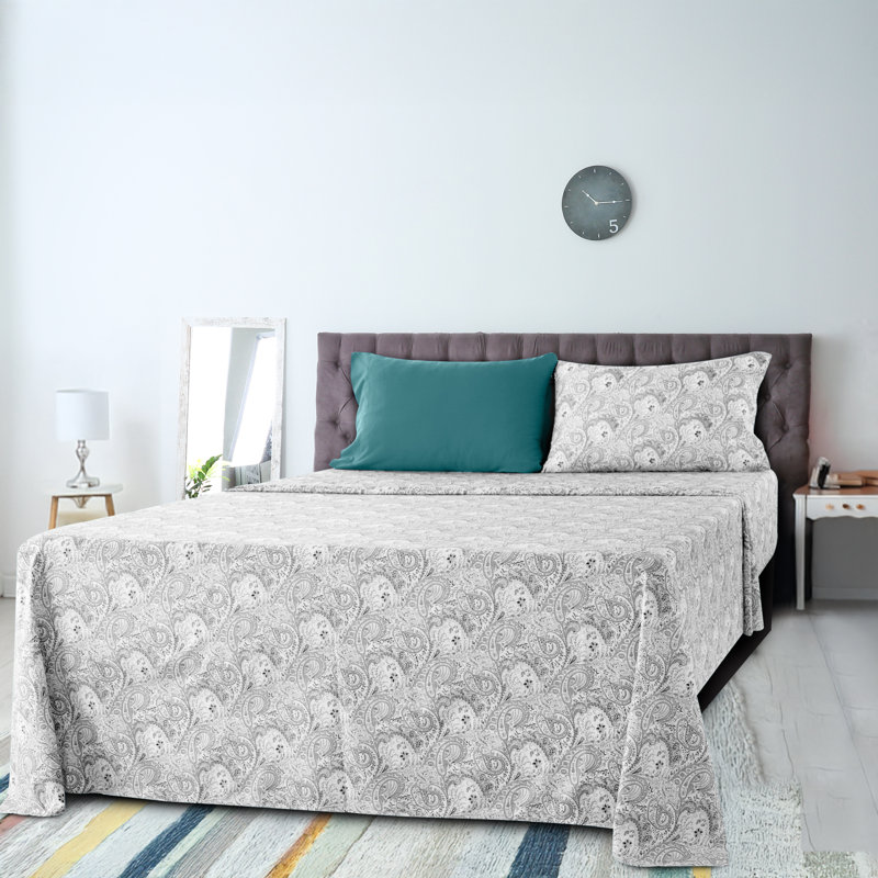 Leeson Microfiber Paisley Sheet Set, Gray, Twin XL Sheet Set + 1 Fitted Sheet + 4 Pillowcases
