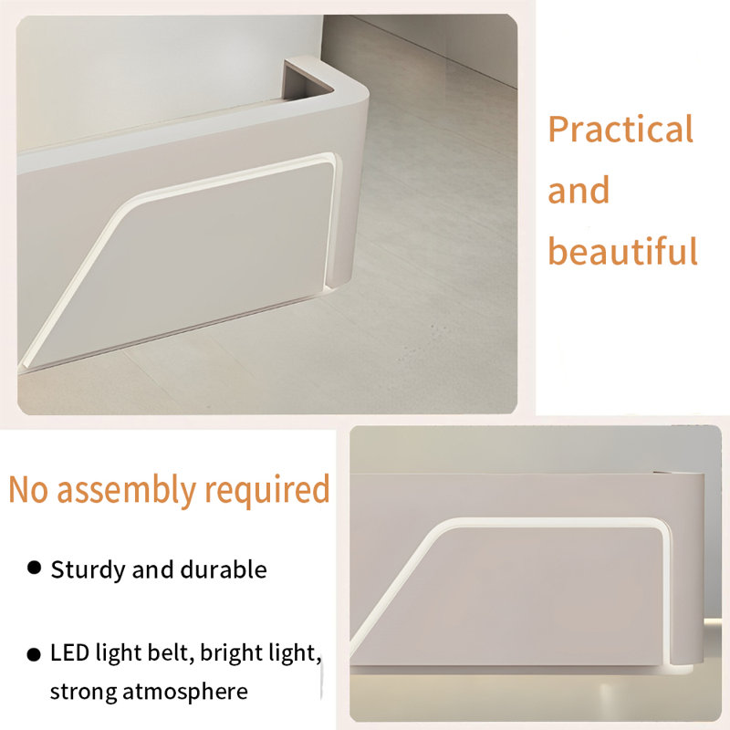 110.23-Inch Beige Multi-Functional Front Desk, Computer Desk, Writing Desk with Locking Drawer, No Assembly Required