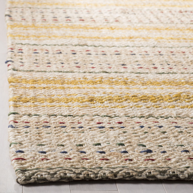 Jahiem Natural Fiber Hand Woven Jute Striped Rug, Rectangle 6' x 9'