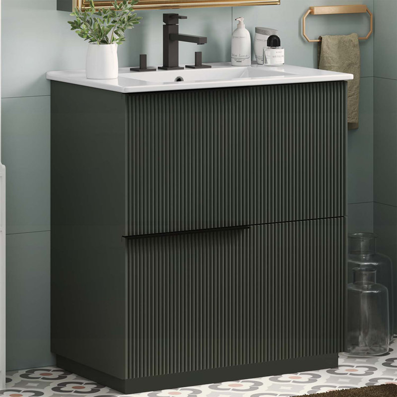 Bathroom Vanity with Ceramic Sink,Drawers,for Modern Elegance, Green