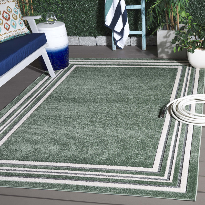 Brysin Striped Machine Woven Power Loom Polypropylene Area Rug in Ivory/Green, Rectangle 4' x 6'