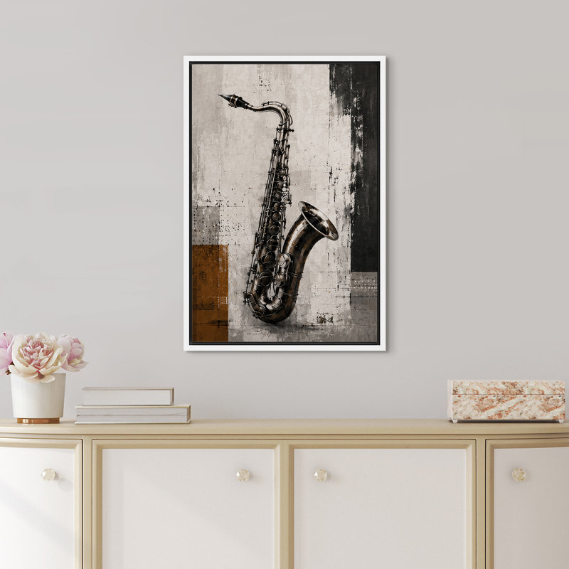 «Contemporary Saxophone Jazz», œuvre d'art encadrée sur toile, 24" H x 16" W, White
