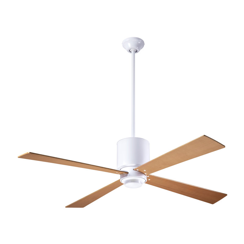 Lapa Downrod Ceiling Fan, Gloss White, Handheld Remote Control (2-wire), Maple