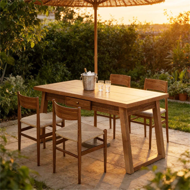 Rectangular Dining Table With Drawer And Solid Wood Legs, Single Table Only