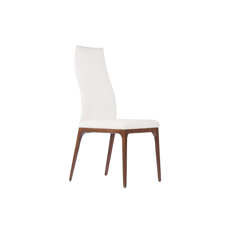 Chaise d'appoint en cuir massif Kayeson, Blanc, Noyer