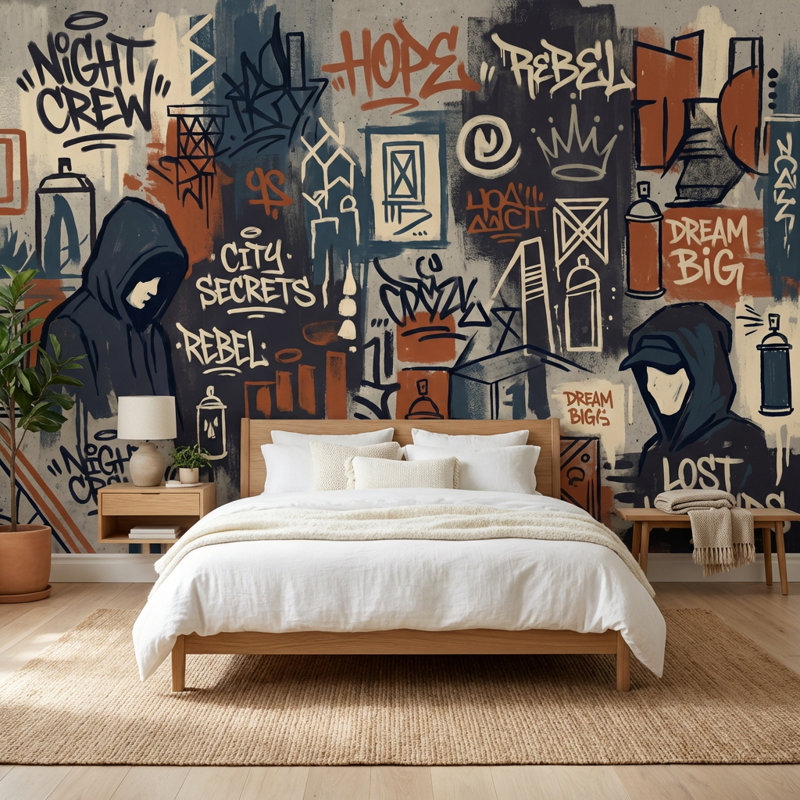 Papier peint urbain Street Art Graffiti, 140 po x 108 po, Peler et coller