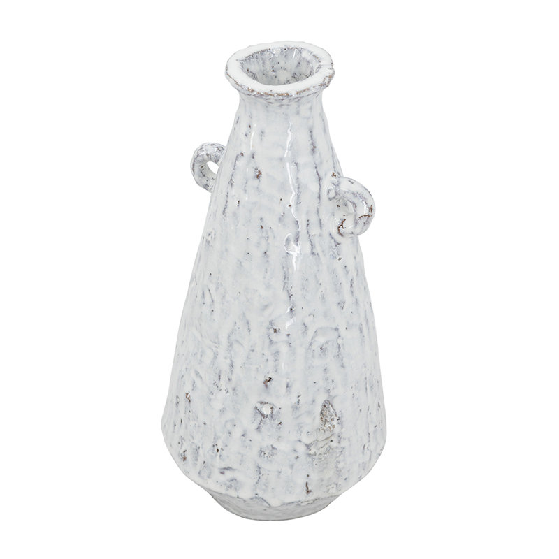 Vase décoratif en terre cuite - Finition blanc terreux - P 5,5 po x 12 po