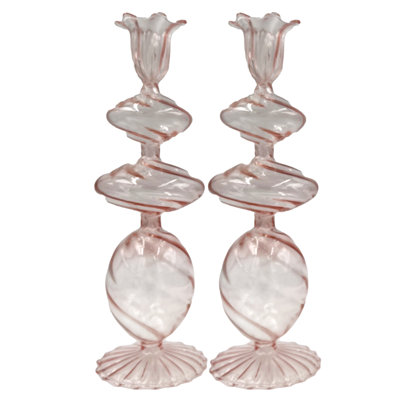 Pink Swirl Candlestick, Pink, Set of 2