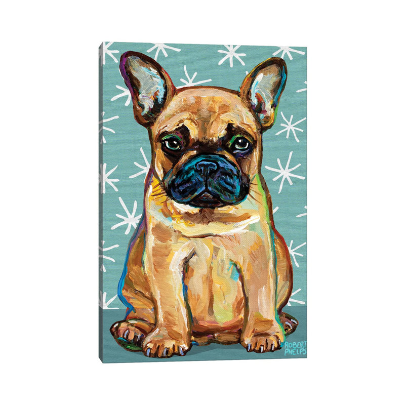 Frenchie Pup And Stars par - Toile tendue, H 40 po x l 26 po x P 1,5 po