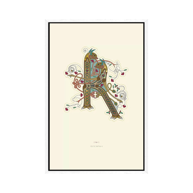 K Celtic Initial by Thoth Adan - Floater Frame Gallery-Wrapped Canvas Giclée on Canvas, White, 66.04 cm H x 45.72 cm W